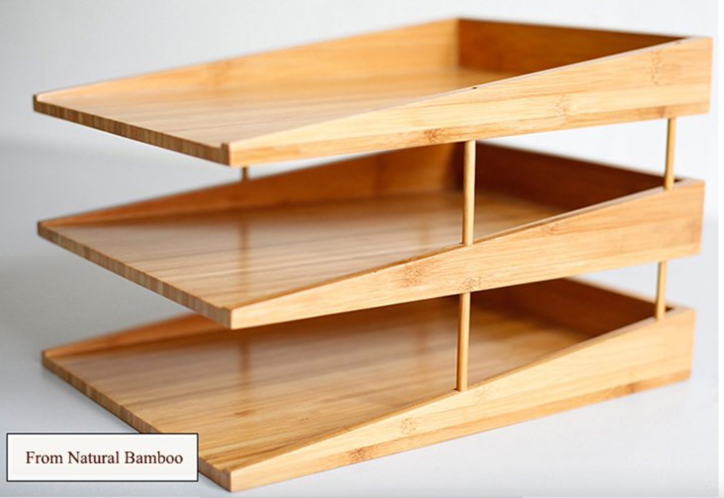 Bamboo 3 layer desktop file organizer
