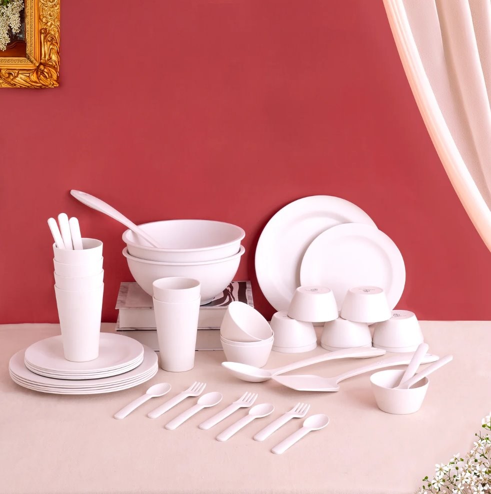 Creamy Cloud White Bamboo Dinner Set of 47