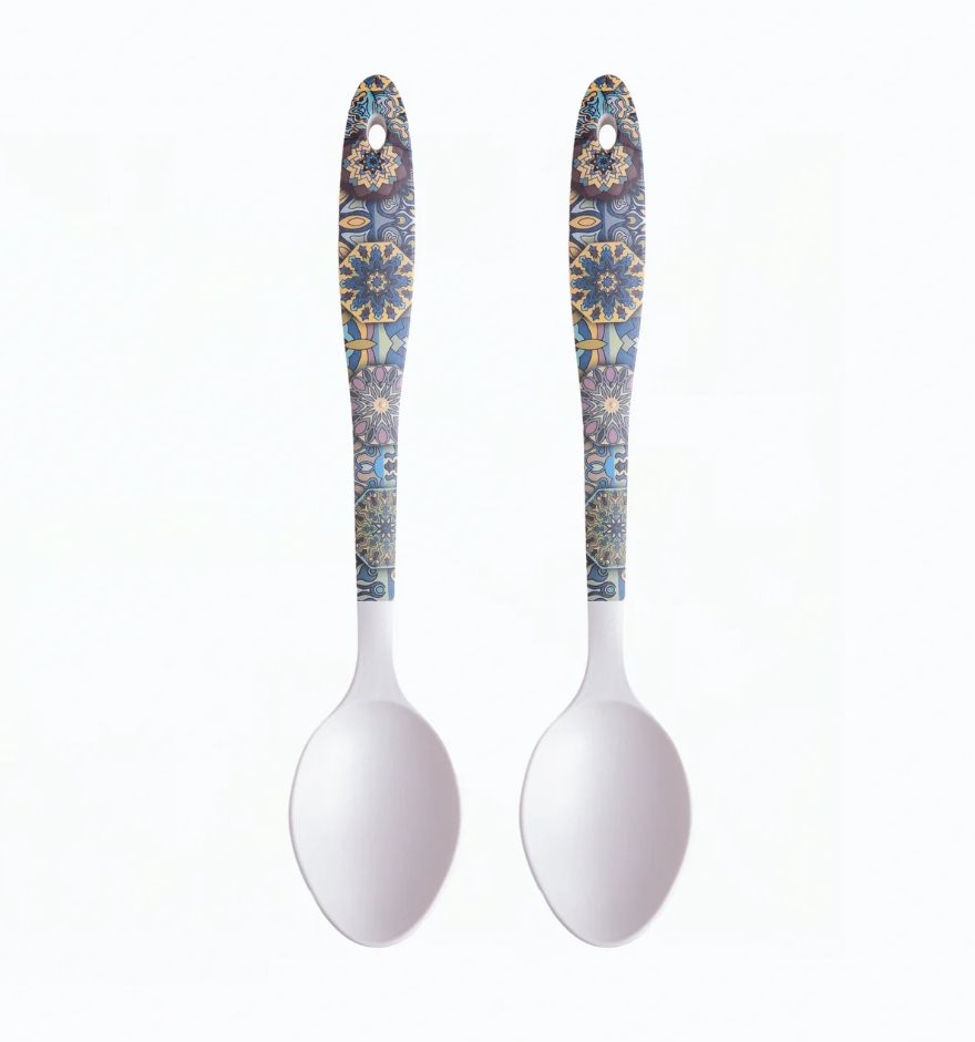 Mystic Blue Mandala Bamboo Serving Spoons & Turner